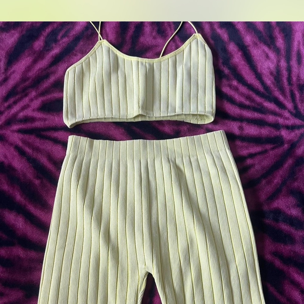 Women's Cream Ribbed Pants & Top Set Zara